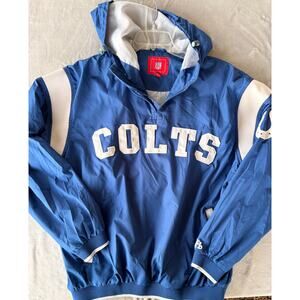 NFL Colts Jacket Windbreaker Mens L 1/4 Zip Hooded Embroidered Pullover